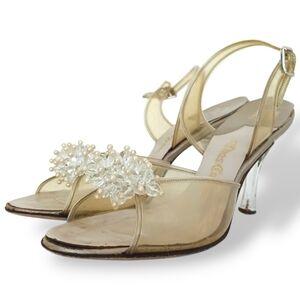 Gotham Clear Beaded Princess Heels Transparent Retro Bridal Glass Slippers Cute